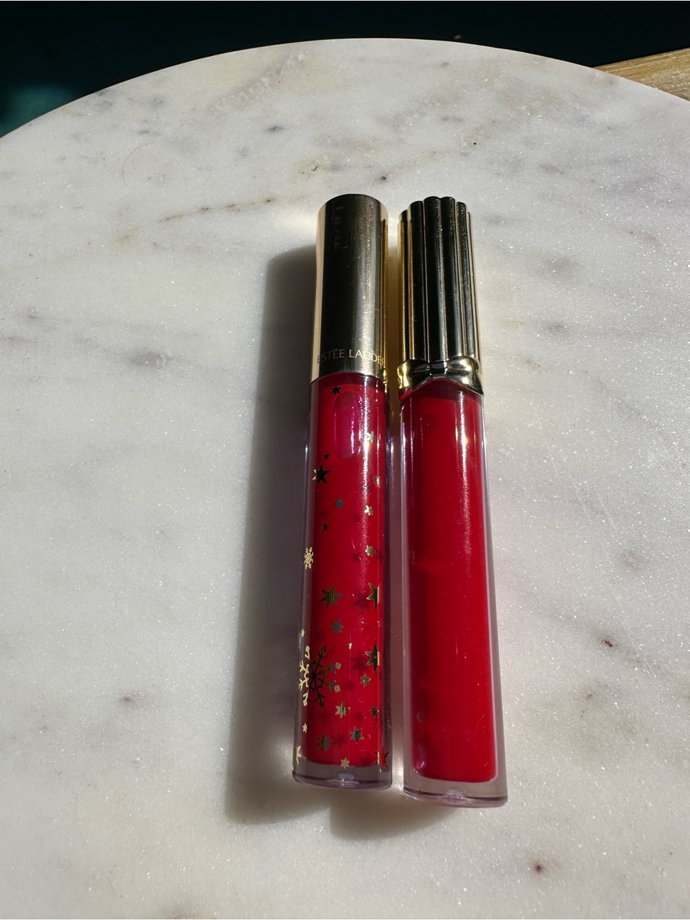 Estee Lauder Red Lip Gloss Duo with Gold Caps